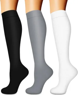 BLUEENJOY Compression Socks for Women & Men (3 pairs) - Best Support for Nurses, Running, Hiking, Recovery & Flight Socks