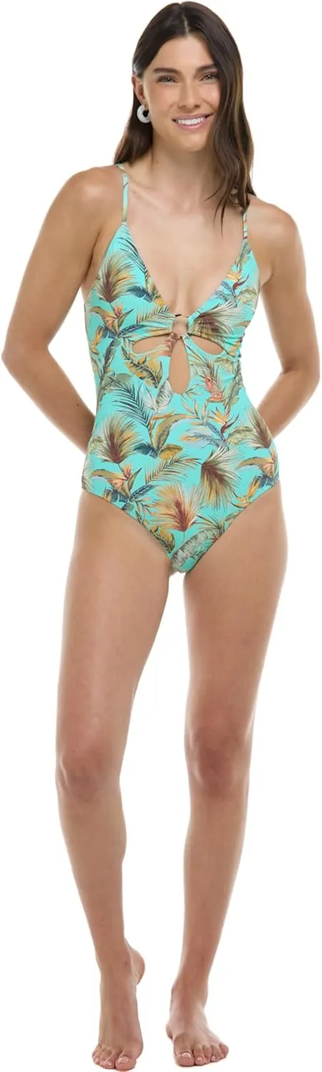 Body Glove Women's Maddie V-Neck One-Piece Swimsuit with Cut-Out and Ring Detail
