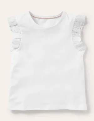 Broderie Sleeve Top-White