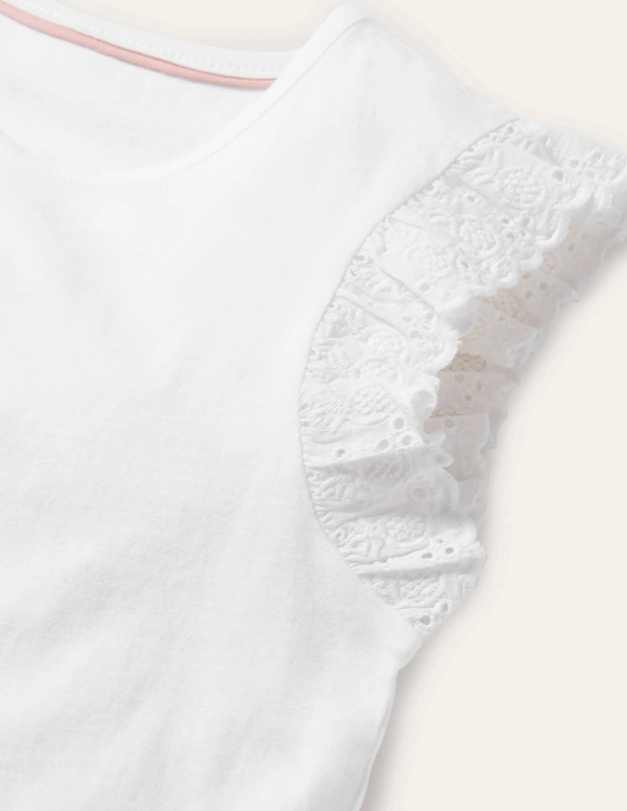 Broderie Sleeve Top-White
