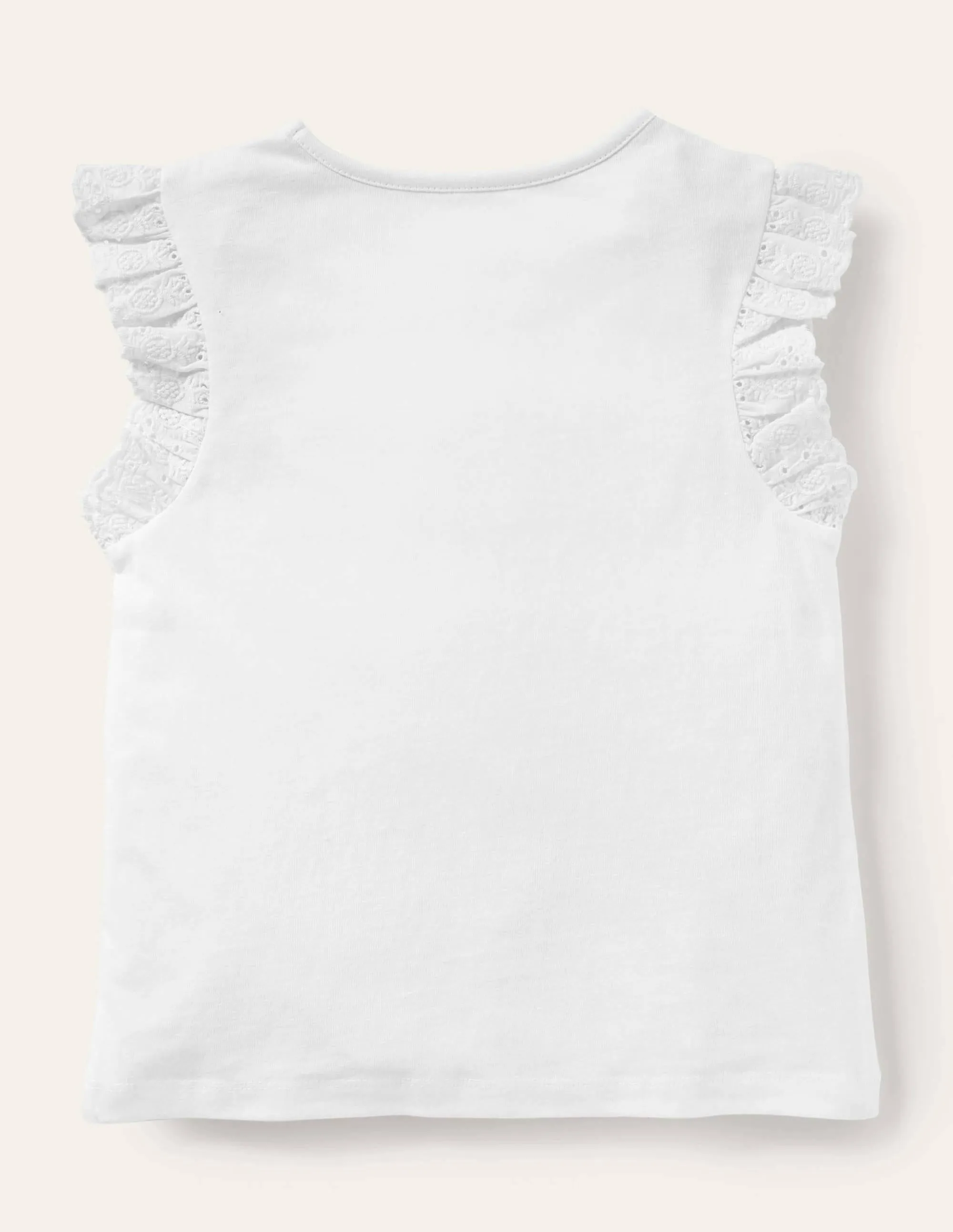 Broderie Sleeve Top-White