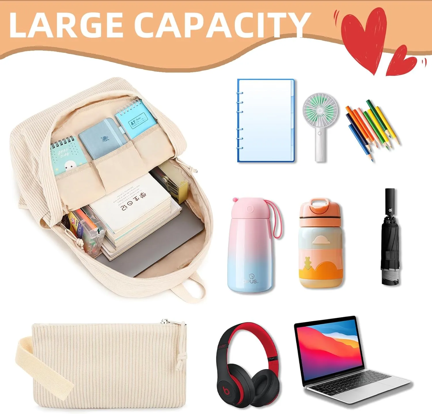 CAMTOP Backpack for School Kids Cute Backpacks for Girls Elementary Lighweight Bookbag with Lunch Box Pencil Case 3 in 1