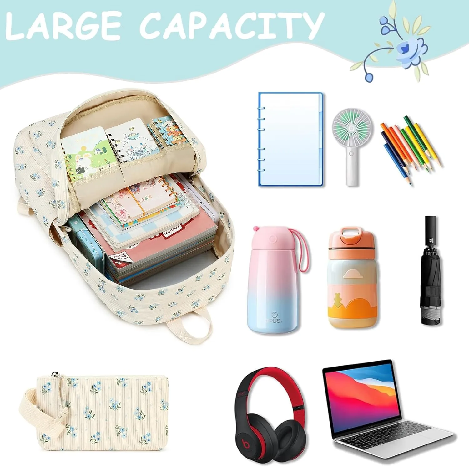 CAMTOP Backpack for School Kids Cute Backpacks for Girls Elementary Lighweight Bookbag with Lunch Box Pencil Case 3 in 1