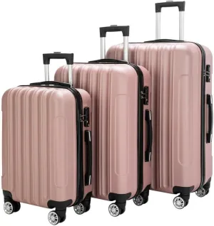 Compatible with 3-in-1 Luggage Travel Set ABS Trolley Hard Shell Suitcase w/TSA Lock Rose Gold