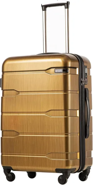 Coolife Luggage Expandable(only 28") Suitcase PC ABS Spinner Built-In TSA lock 20in 24in 28in Carry on (Black brown, S(20in_carry on))