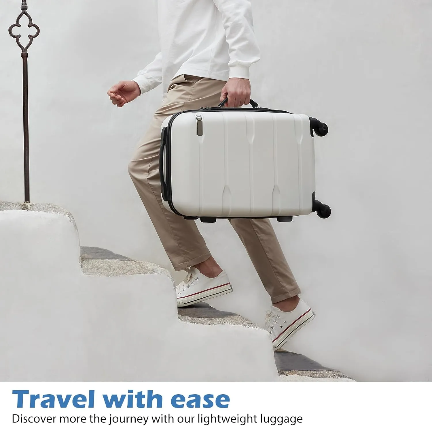 Coolife Luggage Expandable(only 28") Suitcase PC ABS Spinner Built-In TSA lock 20in 24in 28in Carry on (Black brown, S(20in_carry on))