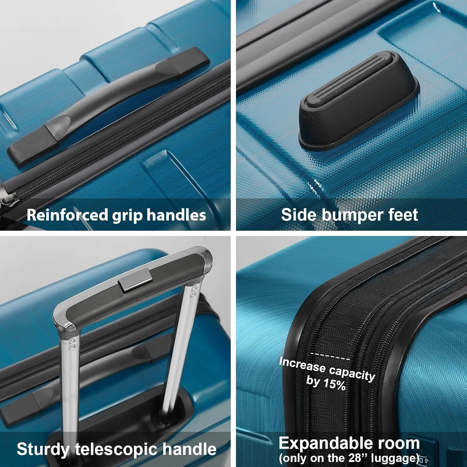 Coolife Luggage Expandable(only 28") Suitcase PC ABS Spinner Built-In TSA lock 20in 24in 28in Carry on (Black brown, S(20in_carry on))