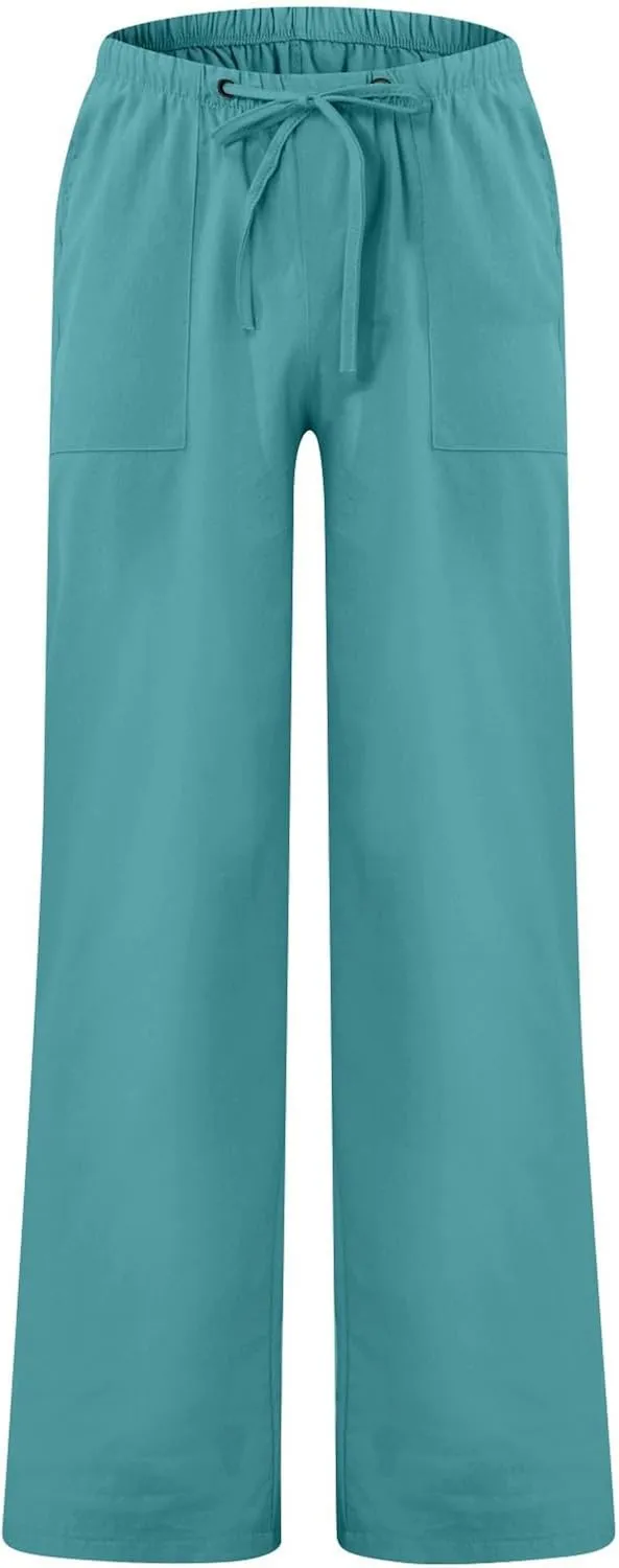 Cotton Linen Pants Men Summer Plain Pants Loose Fit with Elastic Waist Drawstring Beach Trousers