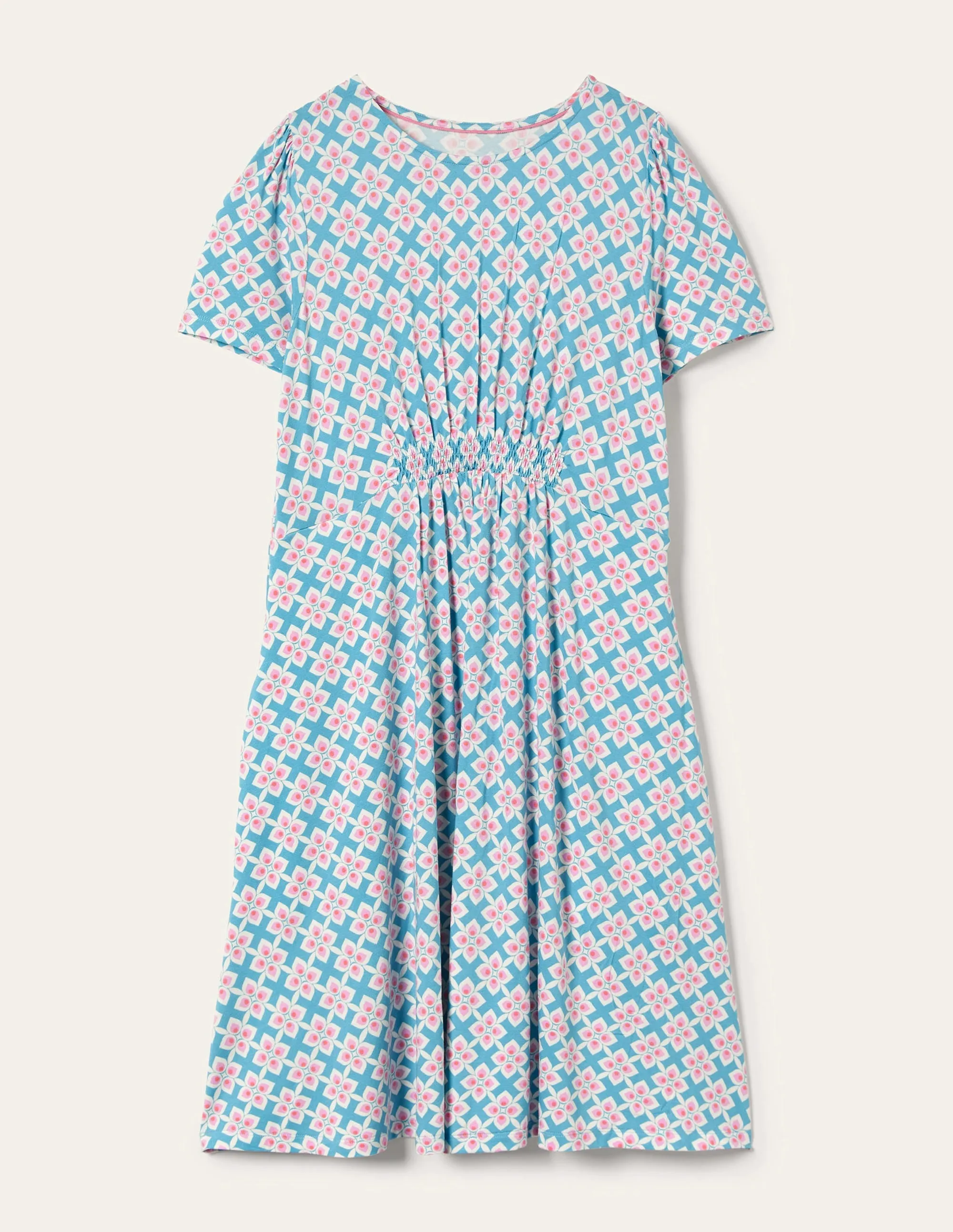 Crew Neck Jersey Dress-Coastal Shade, Diamond Leaf