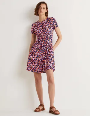 Crew Neck Jersey Dress-French Navy, Abstract Cluster