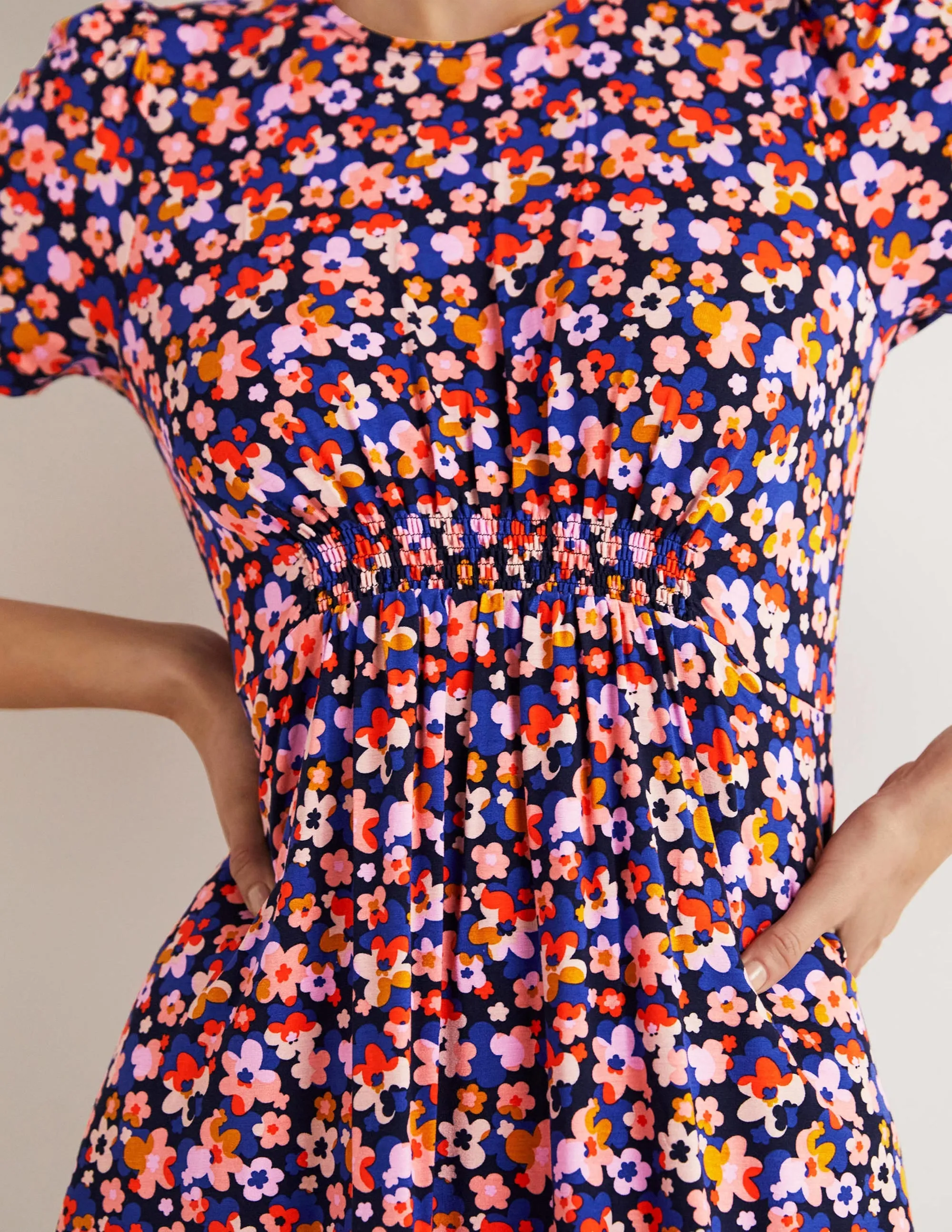 Crew Neck Jersey Dress-French Navy, Abstract Cluster