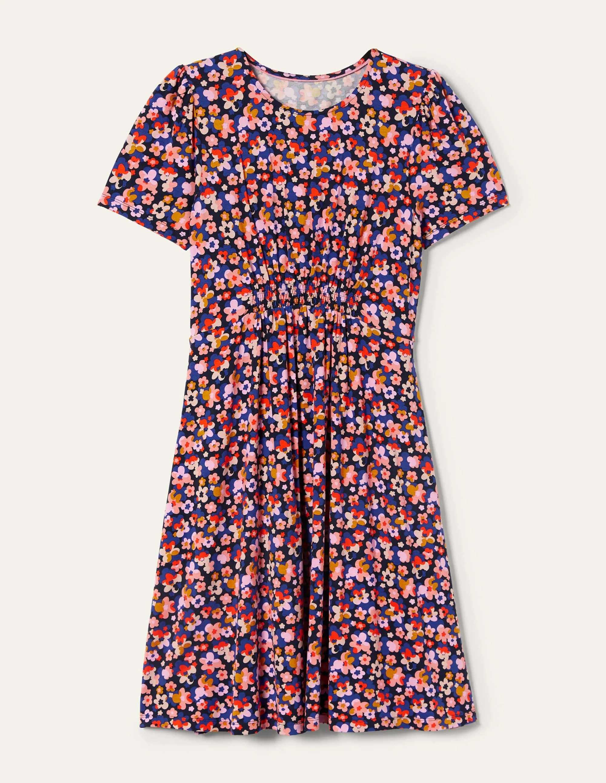 Crew Neck Jersey Dress-French Navy, Abstract Cluster
