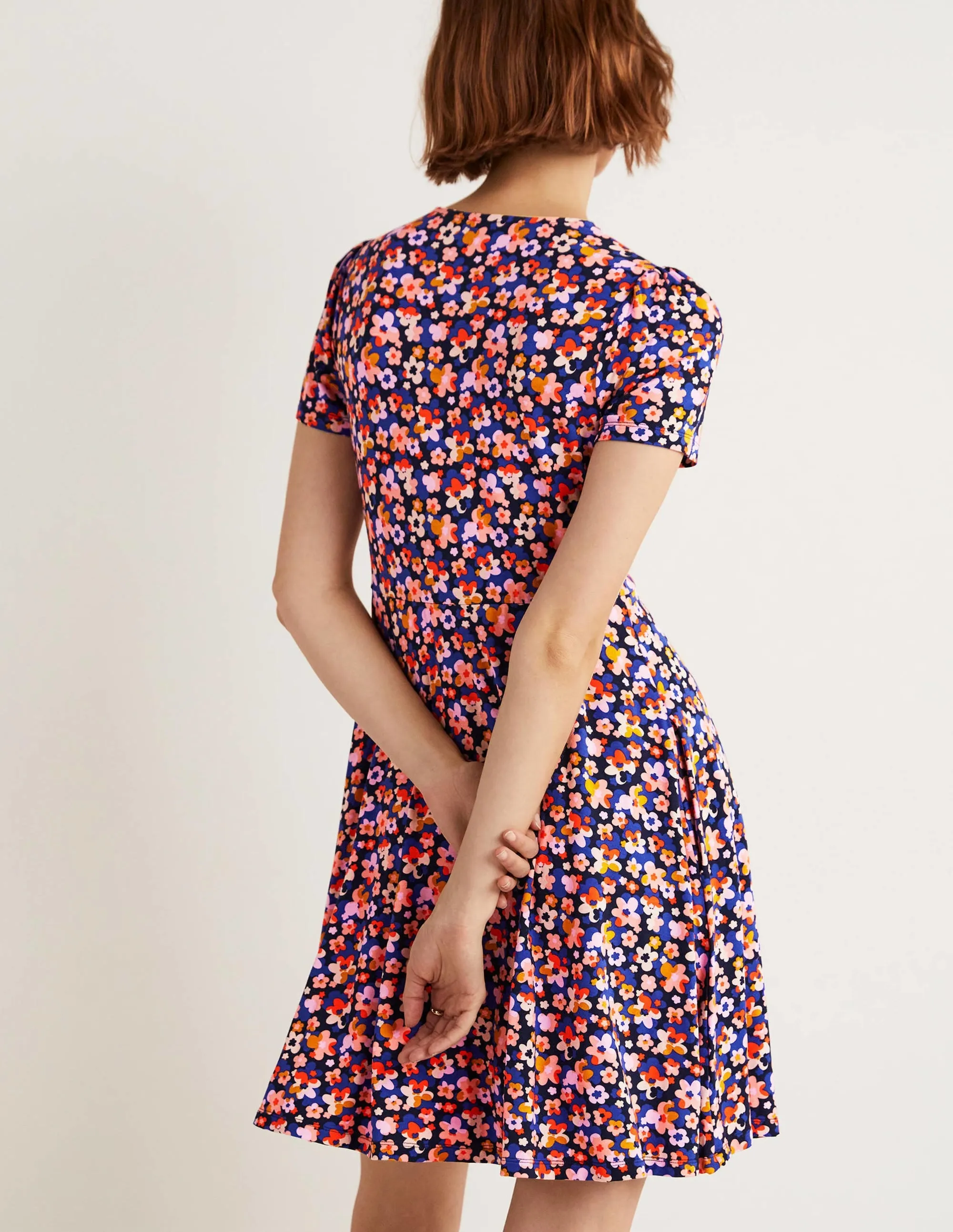 Crew Neck Jersey Dress-French Navy, Abstract Cluster