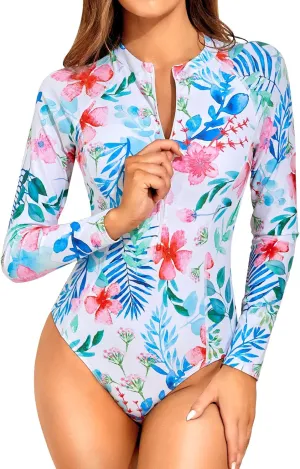 Daci Women Long Sleeve Rash Guard One Piece Zipper Swimsuit Surfing Bathing Suit UPF 50