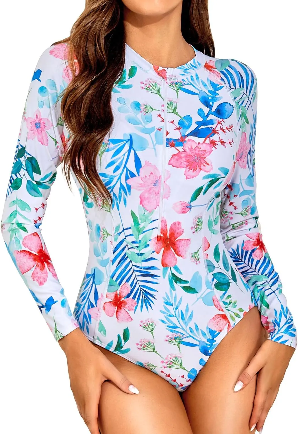 Daci Women Long Sleeve Rash Guard One Piece Zipper Swimsuit Surfing Bathing Suit UPF 50