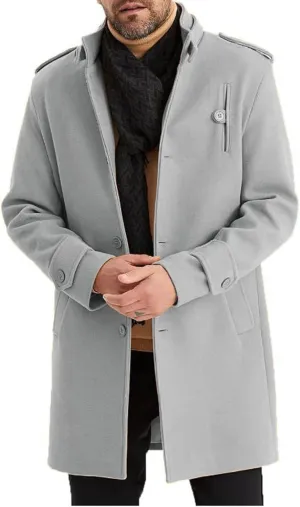 evzosrz Mens Trench Coat Slim Fit Stand Collar Business Warm Lapel Single Breasted Pea Coat Warm Soft Fall Winter Overcoat