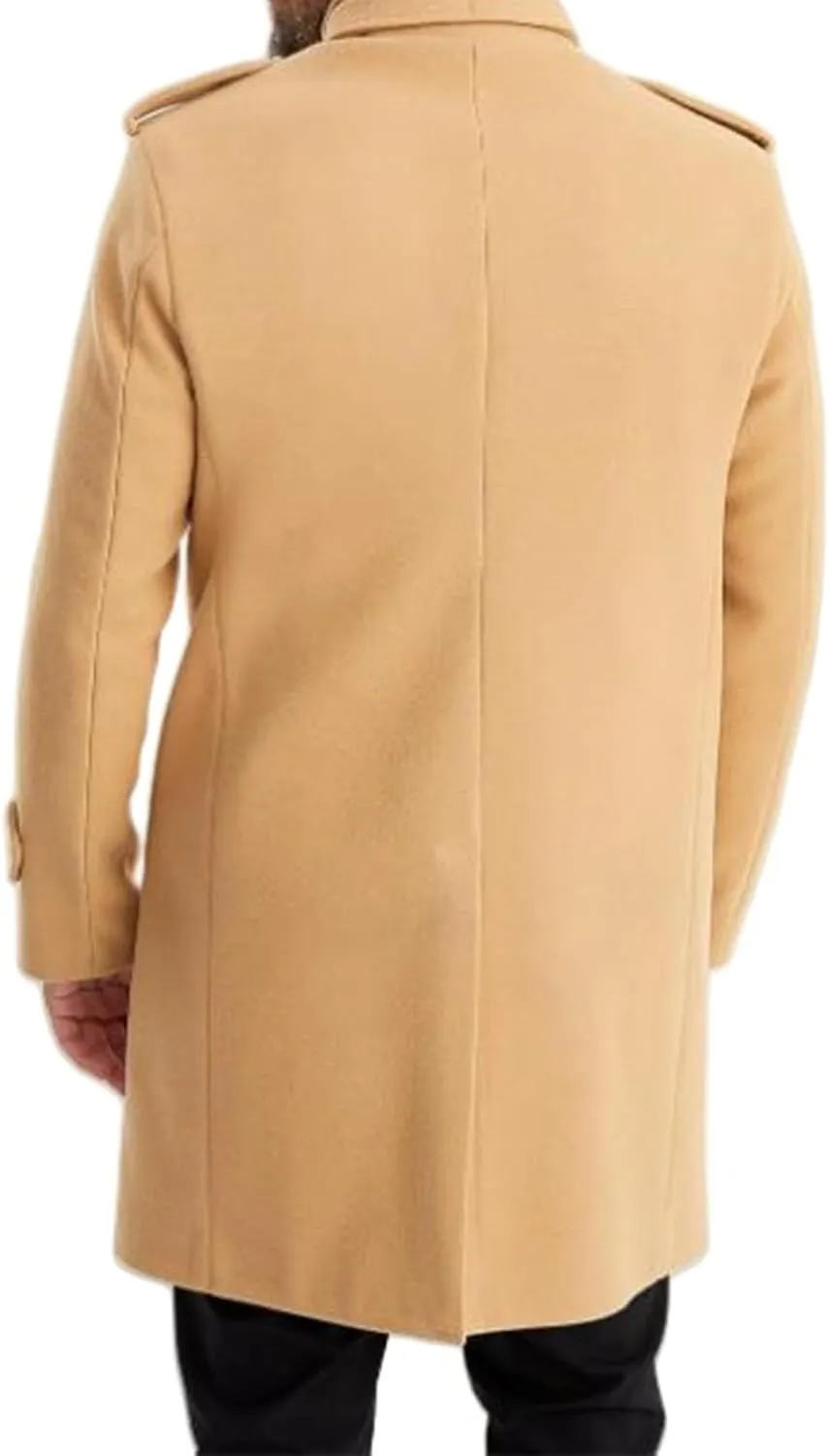 evzosrz Mens Trench Coat Slim Fit Stand Collar Business Warm Lapel Single Breasted Pea Coat Warm Soft Fall Winter Overcoat