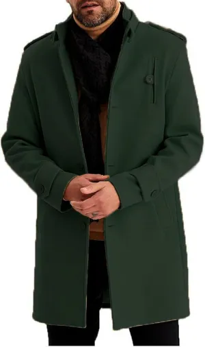 evzosrz Mens Trench Coat Slim Fit Stand Collar Business Warm Lapel Single Breasted Pea Coat Warm Soft Fall Winter Overcoat