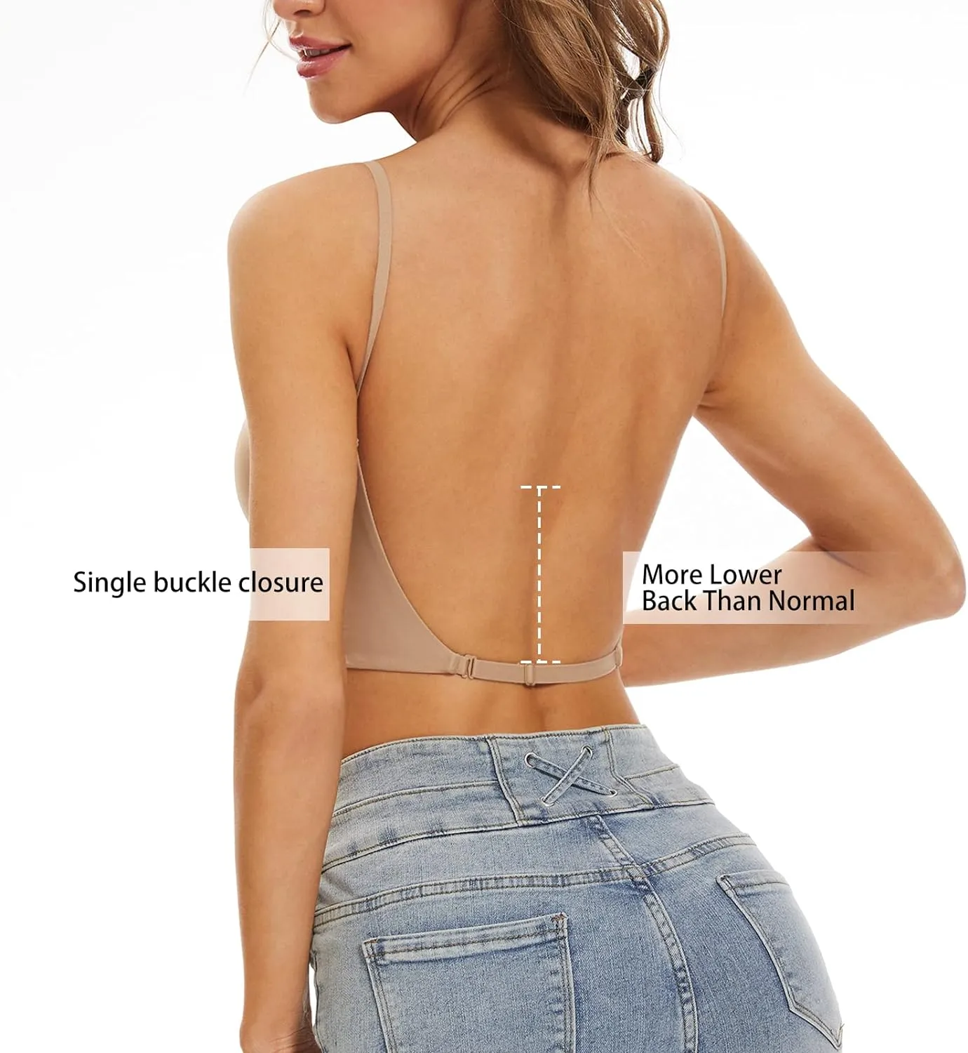 ForBaysy Low Back Bras for Women Push Up Deep V Neck Backless Bra,Low Cut Multiway Convertible Bra Wire Lifting Bralette