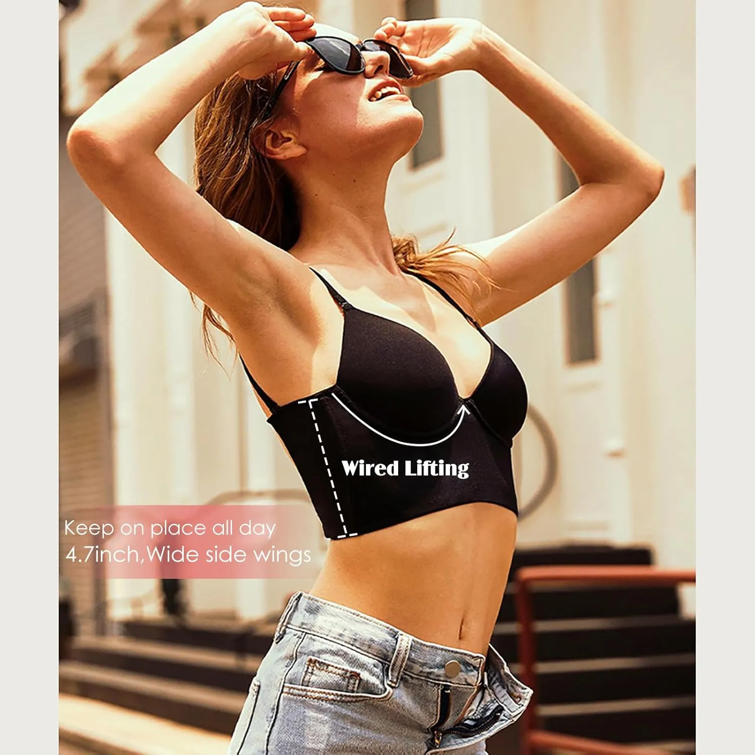 ForBaysy Low Back Bras for Women Push Up Deep V Neck Backless Bra,Low Cut Multiway Convertible Bra Wire Lifting Bralette
