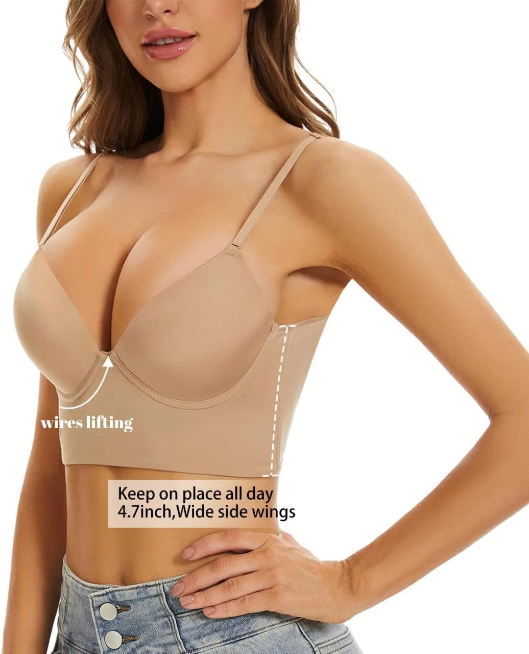 ForBaysy Low Back Bras for Women Push Up Deep V Neck Backless Bra,Low Cut Multiway Convertible Bra Wire Lifting Bralette