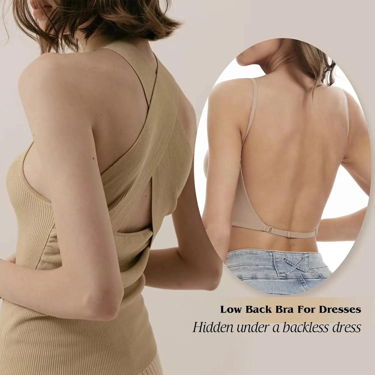 ForBaysy Low Back Bras for Women Push Up Deep V Neck Backless Bra,Low Cut Multiway Convertible Bra Wire Lifting Bralette