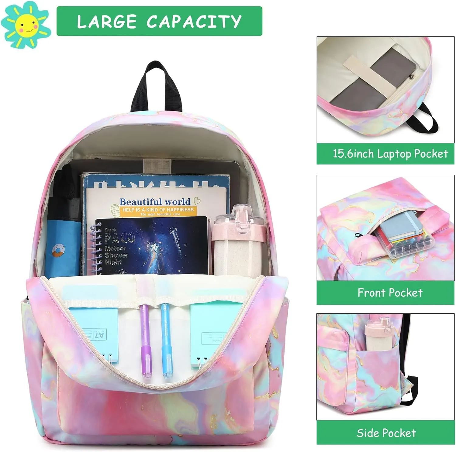 Fuyicat School Backpack Set for Girls, 3-in-1 Kids Teens Elementary Middle School Bags Bookbag with Lunch Bag Pencil Case