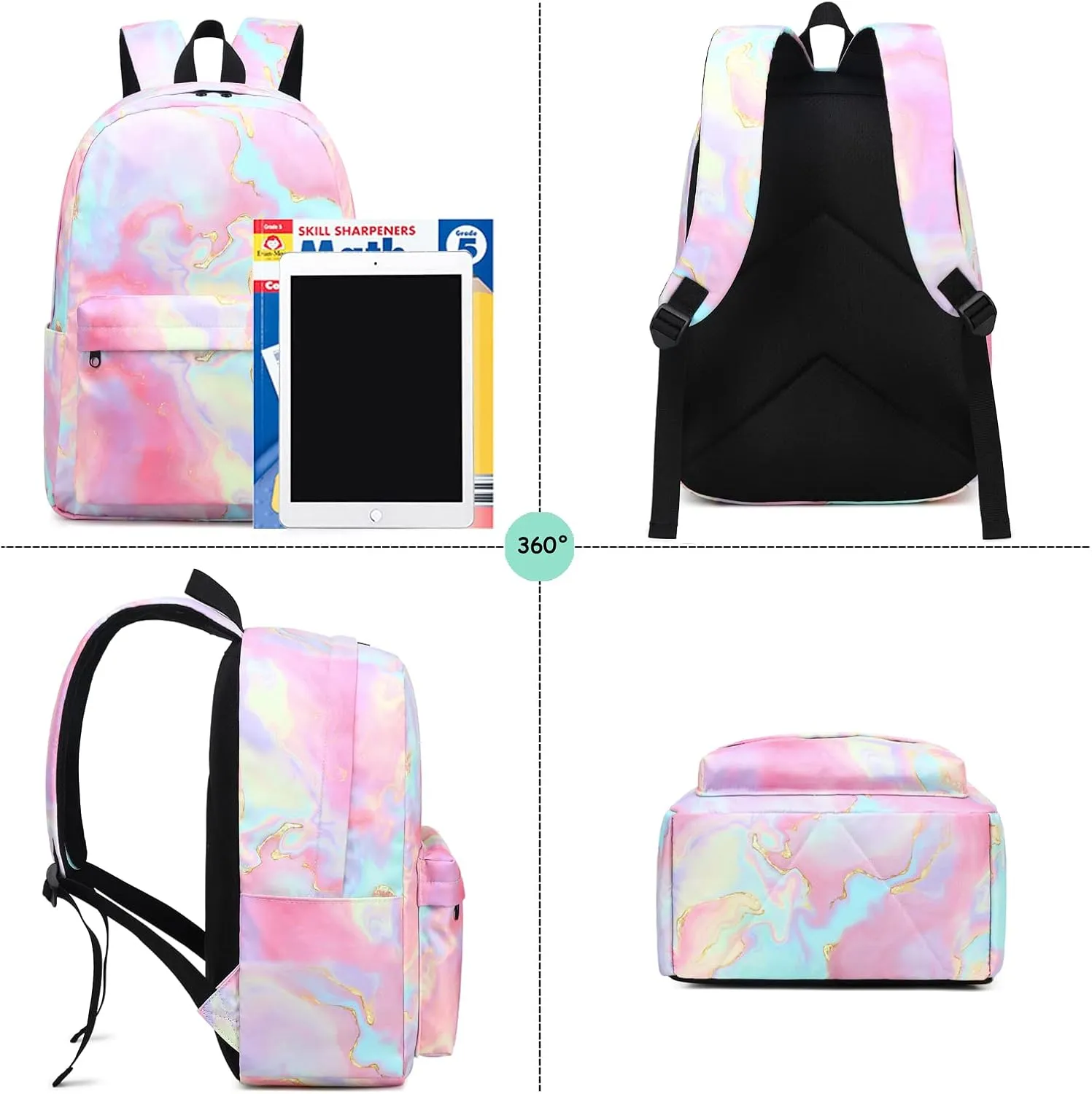 Fuyicat School Backpack Set for Girls, 3-in-1 Kids Teens Elementary Middle School Bags Bookbag with Lunch Bag Pencil Case
