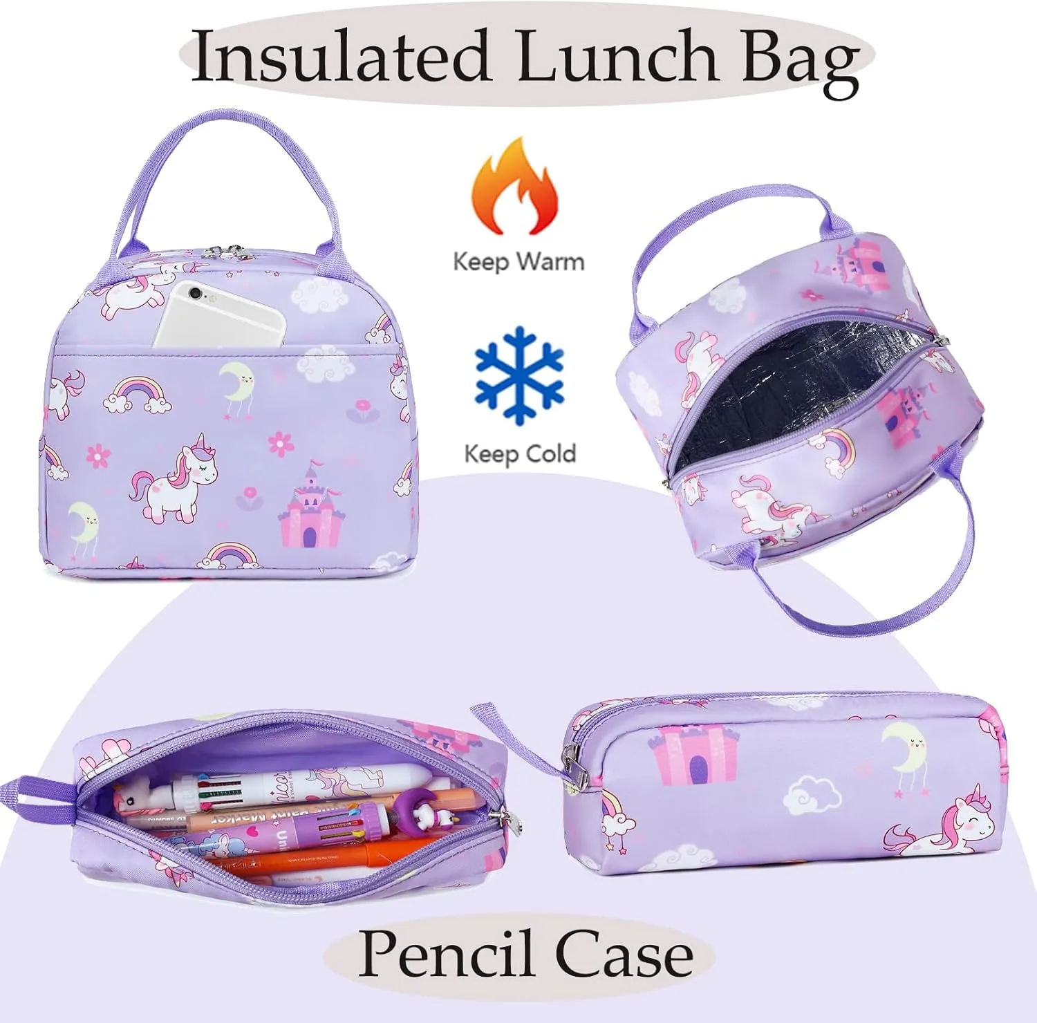 Girls Backpack for Elementary Unicorn Backpack Kids Backpack School Bookbag for Girls 3 in 1 Set Back to School