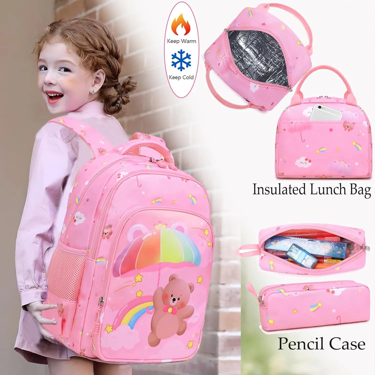 Girls Backpack for Elementary Unicorn Backpack Kids Backpack School Bookbag for Girls 3 in 1 Set Back to School