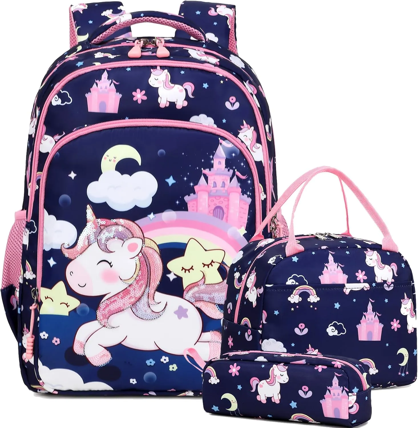 Girls Backpack for Elementary Unicorn Backpack Kids Backpack School Bookbag for Girls 3 in 1 Set Back to School