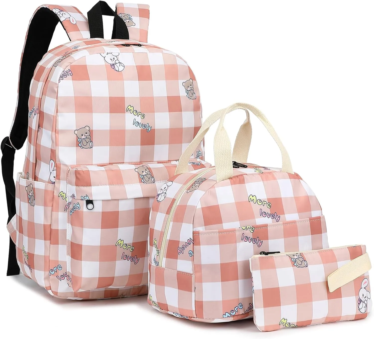 Girls School Backpacks for Kids Teens, 3-in-1 School Bag Bookbags Set with Lunch Bag Pencil Case