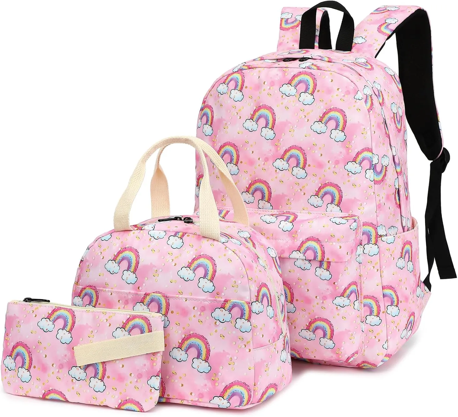 Girls School Backpacks for Kids Teens, 3-in-1 School Bag Bookbags Set with Lunch Bag Pencil Case