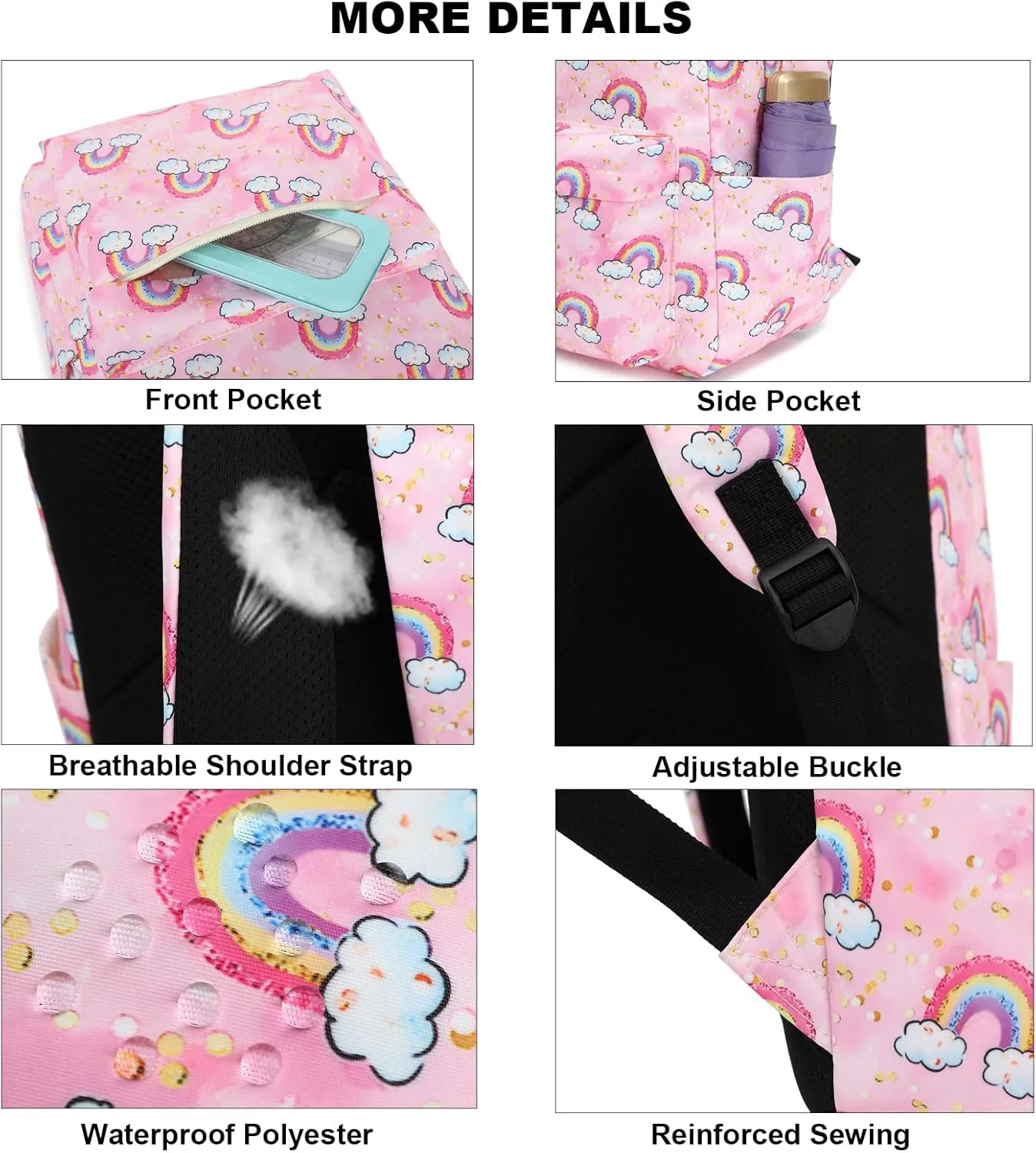Girls School Backpacks for Kids Teens, 3-in-1 School Bag Bookbags Set with Lunch Bag Pencil Case