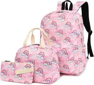 Girls School Backpacks for Kids Teens, 3-in-1 School Bag Bookbags Set with Lunch Bag Pencil Case
