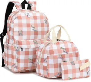 Girls School Backpacks for Kids Teens, 3-in-1 School Bag Bookbags Set with Lunch Bag Pencil Case
