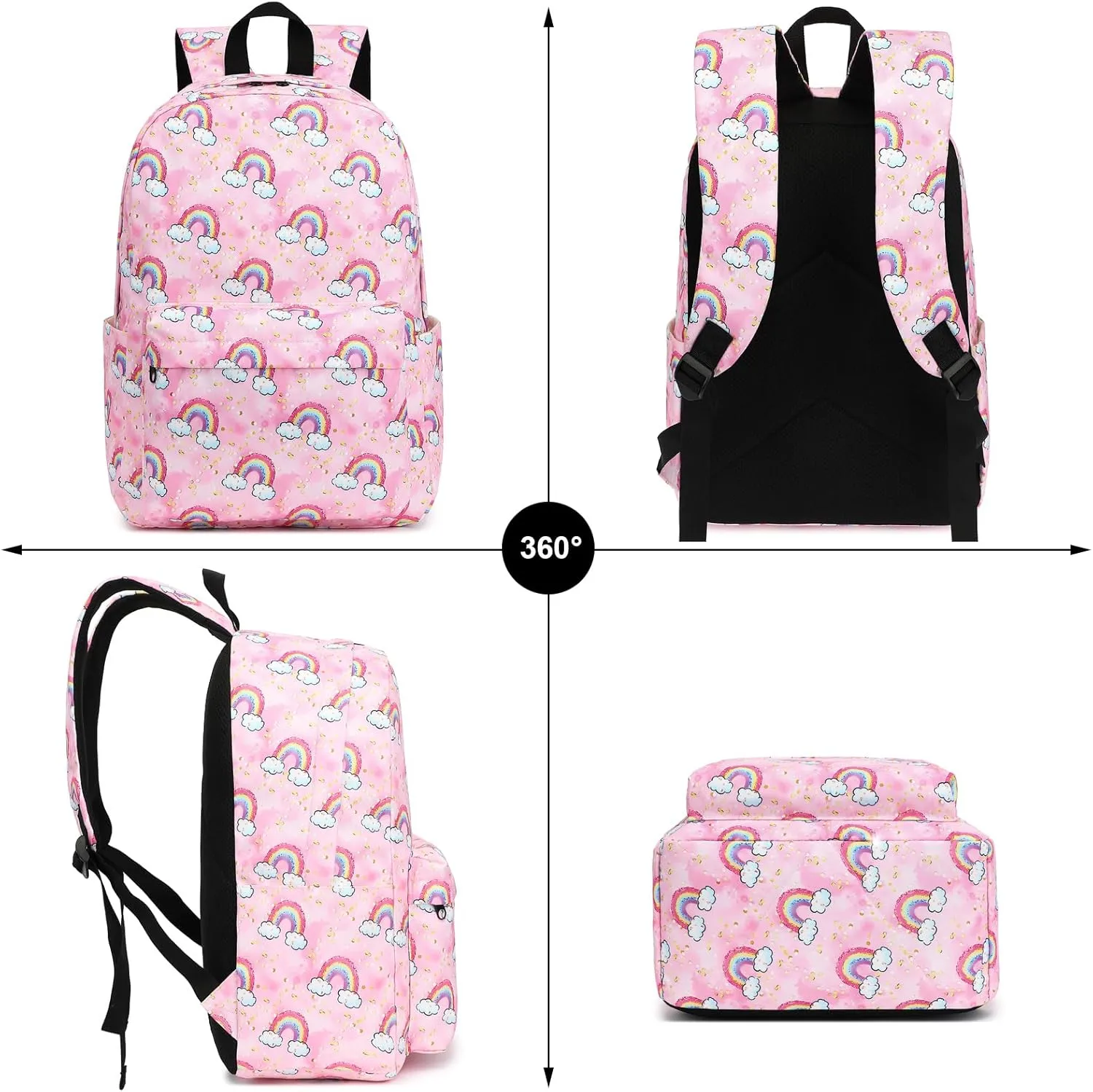 Girls School Backpacks for Kids Teens, 3-in-1 School Bag Bookbags Set with Lunch Bag Pencil Case