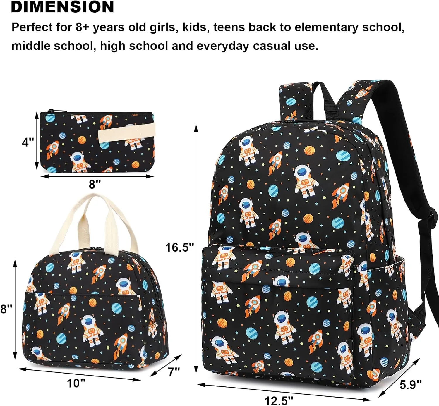 Girls School Backpacks for Kids Teens, 3-in-1 School Bag Bookbags Set with Lunch Bag Pencil Case