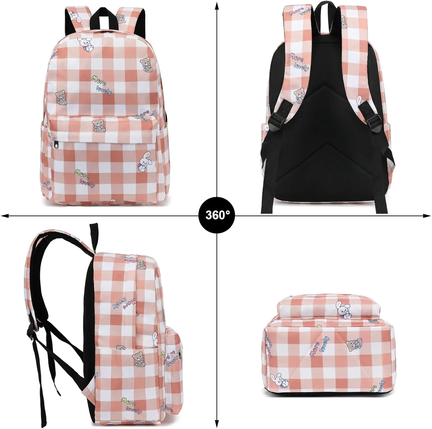 Girls School Backpacks for Kids Teens, 3-in-1 School Bag Bookbags Set with Lunch Bag Pencil Case