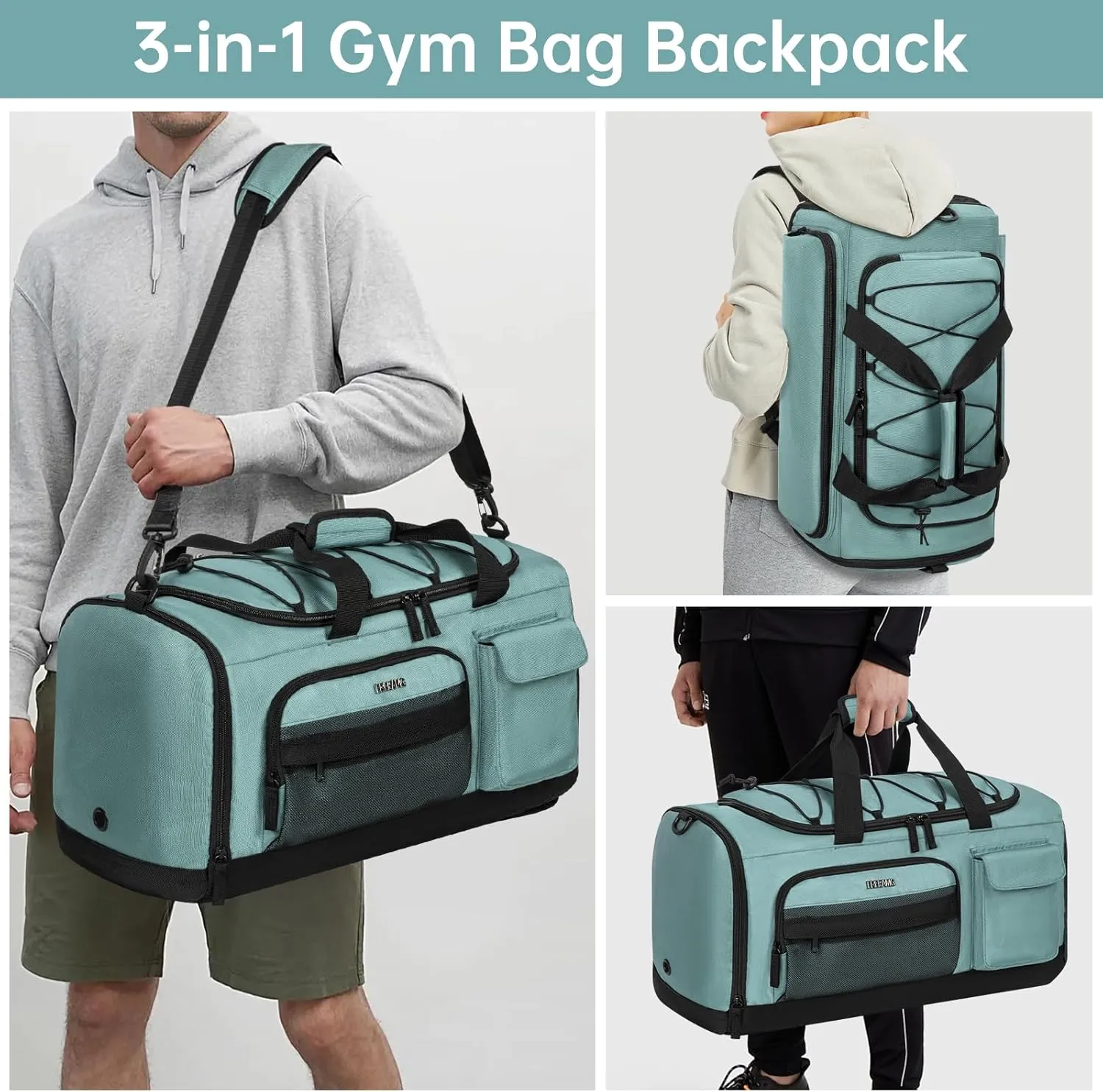 Gym Bag with Shoe Laptop Compartment for Men Women 35L Water-resistant Sports Gym Duffle Backpack Travel Duffle Bag with Wet Pocket Weekender Overnight Carry On Backpack (Blue)
