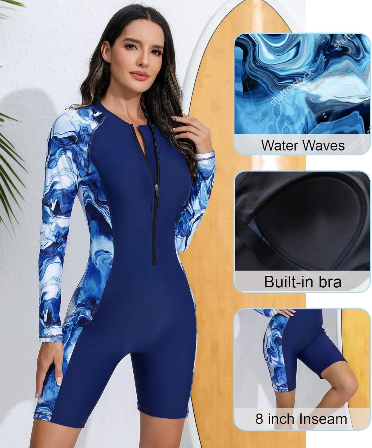 Halcurt Women's Boyleg One Piece Rash Guard with Built in Bra UPF50  Zip Long Sleeve Full Body Modest Swimsuit