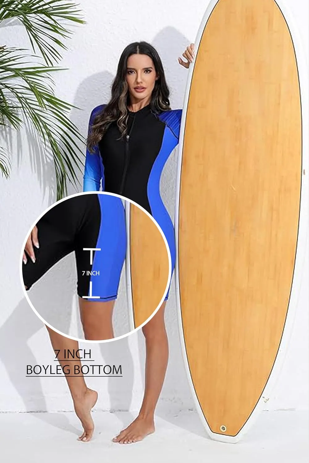 Halcurt Women's Boyleg One Piece Rash Guard with Built in Bra UPF50  Zip Long Sleeve Full Body Modest Swimsuit