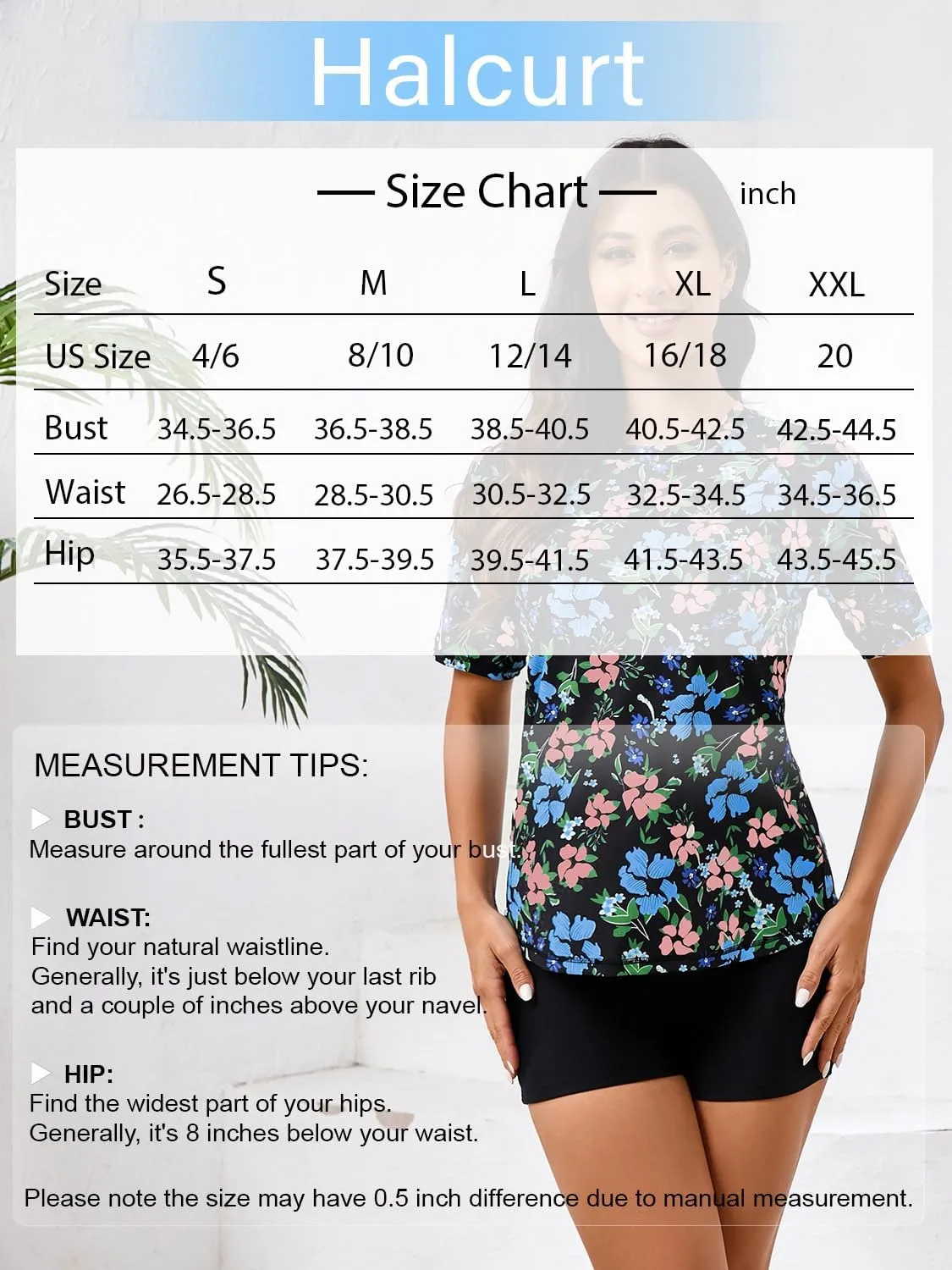 Halcurt Women's Built in Bra Rash Guard UPF 50 Two Piece Swimsuit Shirt and Board Shorts