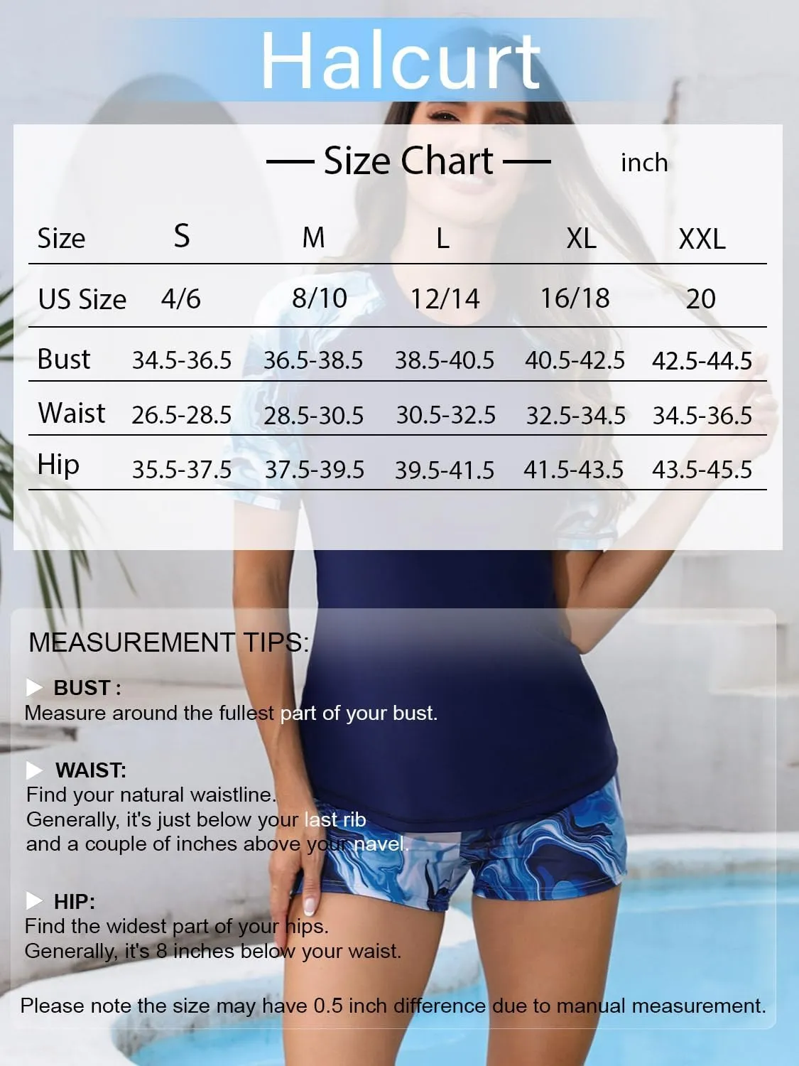 Halcurt Women's Built in Bra Rash Guard UPF 50 Two Piece Swimsuit Shirt and Board Shorts