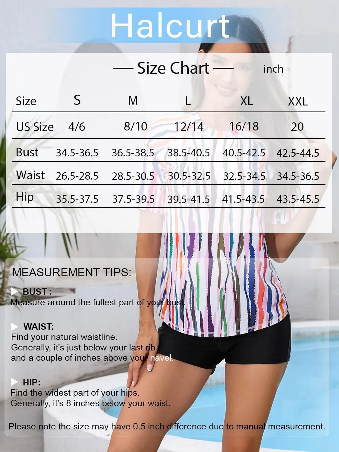 Halcurt Women's Built in Bra Rash Guard UPF 50 Two Piece Swimsuit Shirt and Board Shorts