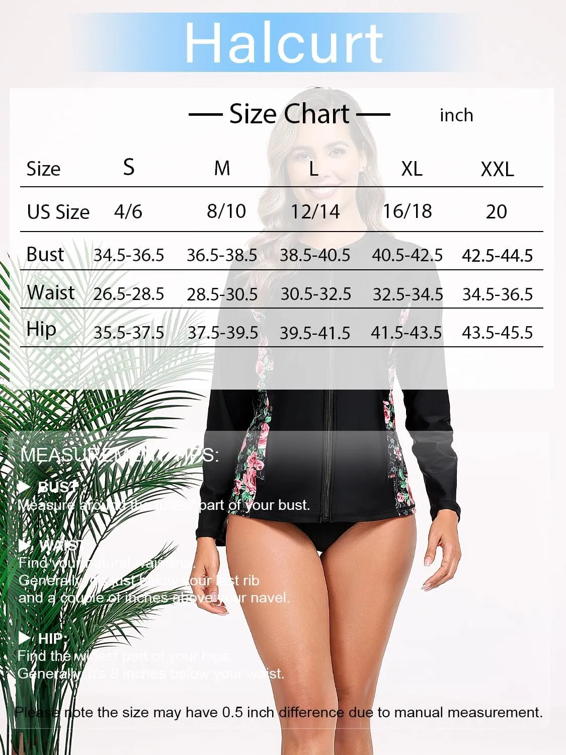 Halcurt Women's Full Zip Long Sleeve Rash Guard Swim Top with Pockets UPF50  Quick Dry Swimsuit