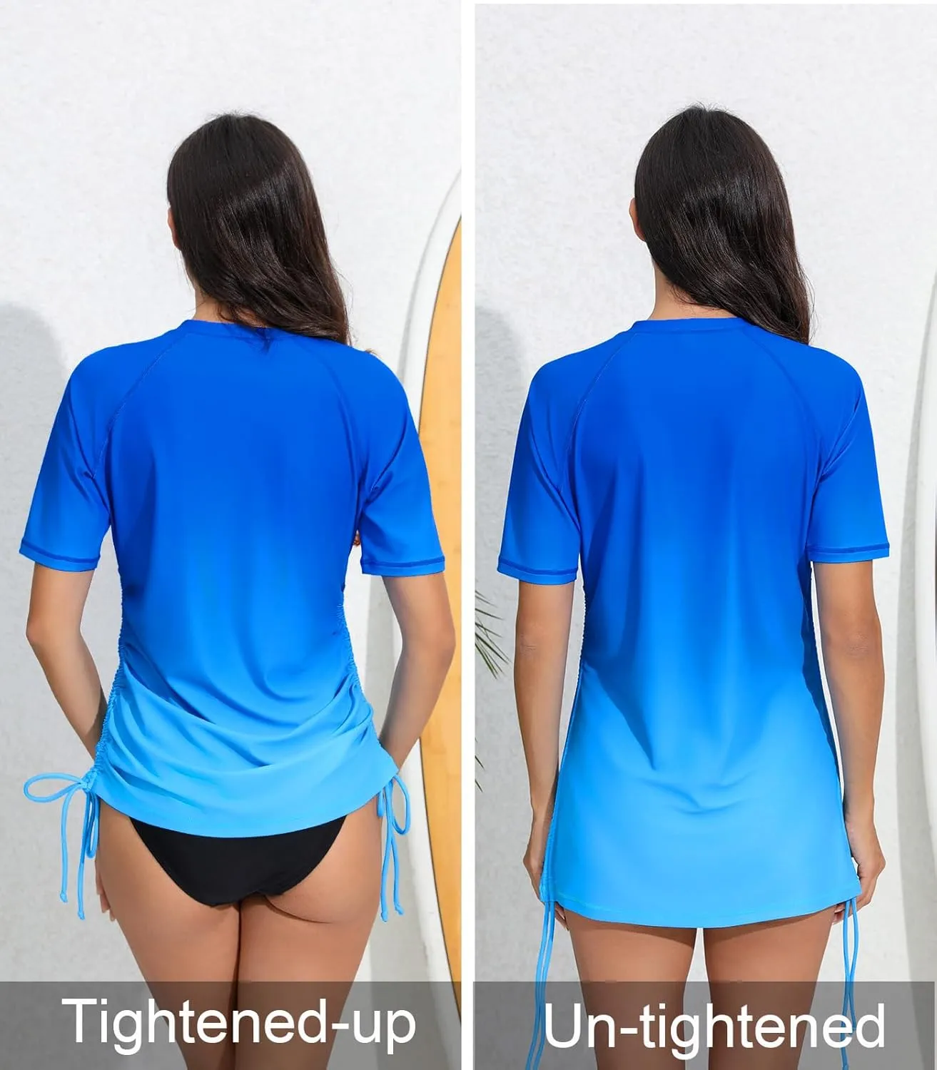 Halcurt Women's Half Zip Short Sleeve Rash Guard Swimsuit Top Ruched Swim Shirt UPF50  Quick Dry Bathing Suit