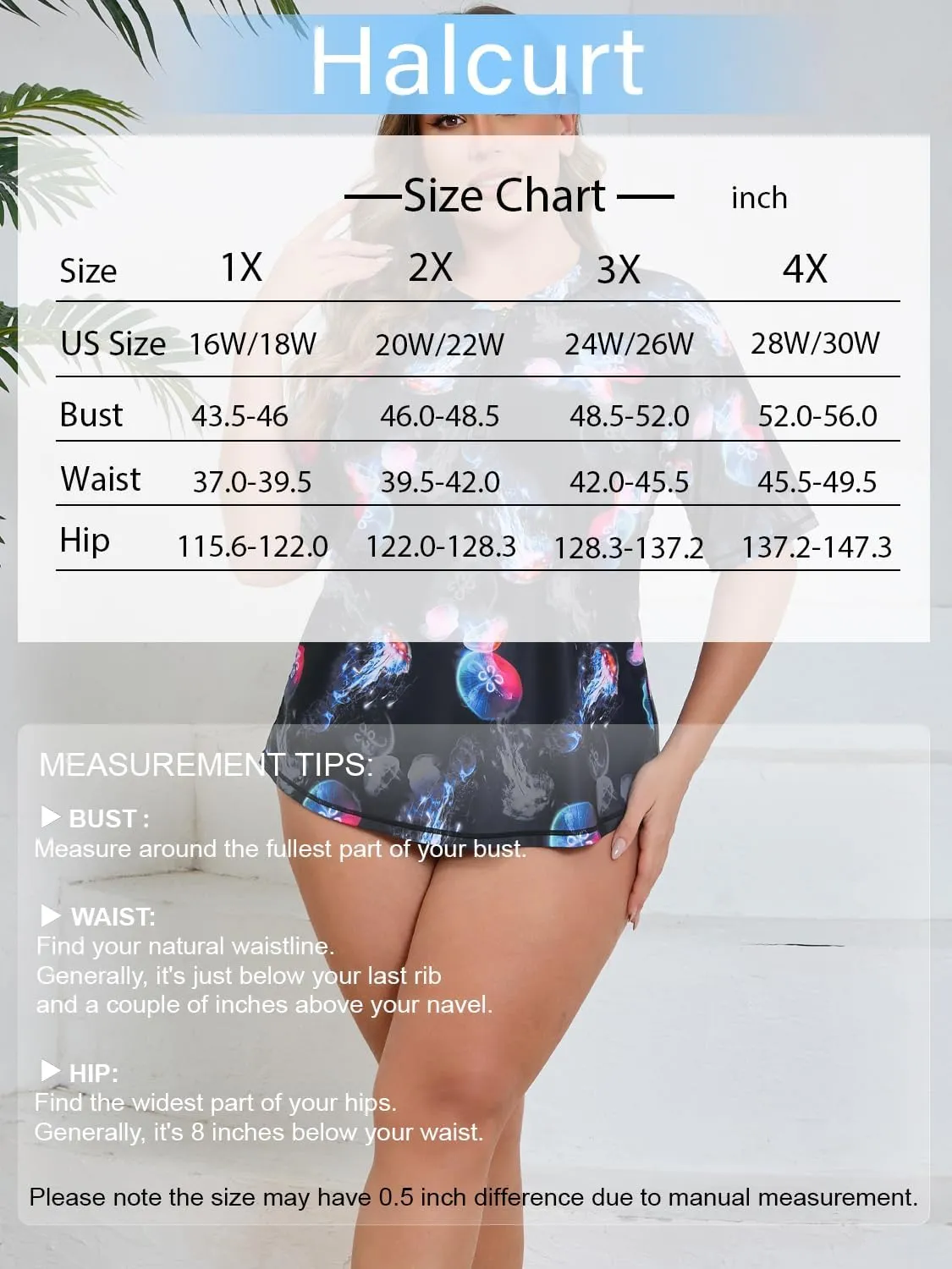 Halcurt Women's Plus Size Half Zip Short Sleeve Rash Guard Swim Shirt Top with Bra UPF50  Swimsuit