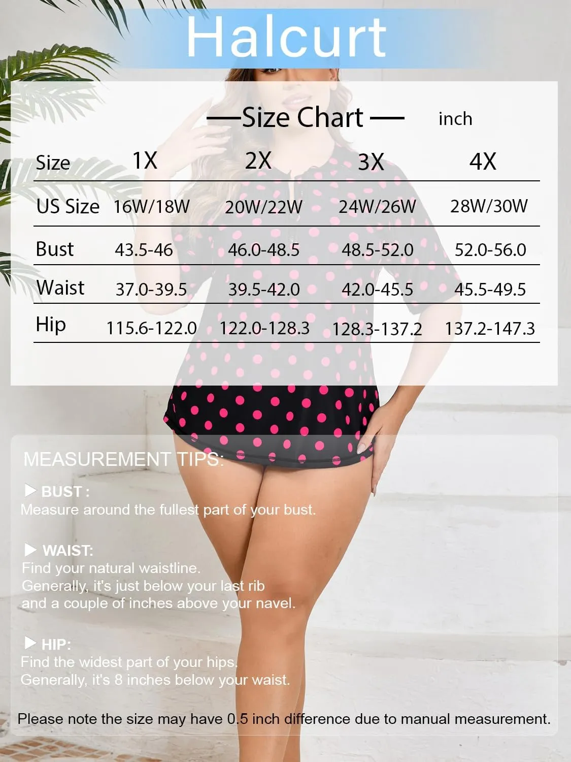 Halcurt Women's Plus Size Half Zip Short Sleeve Rash Guard Swim Shirt Top with Bra UPF50  Swimsuit
