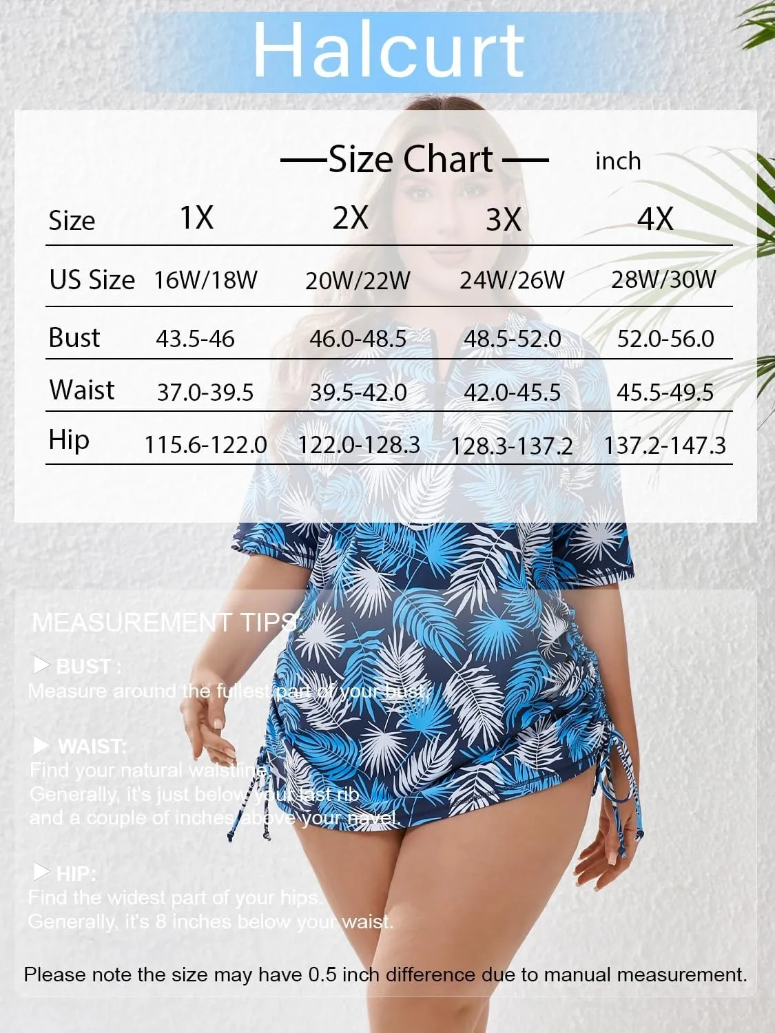 Halcurt Women's Plus Size Half Zip Short Sleeve Rash Guard Swim Top Drawstring Swim Shirt UPF50  Swimsuit